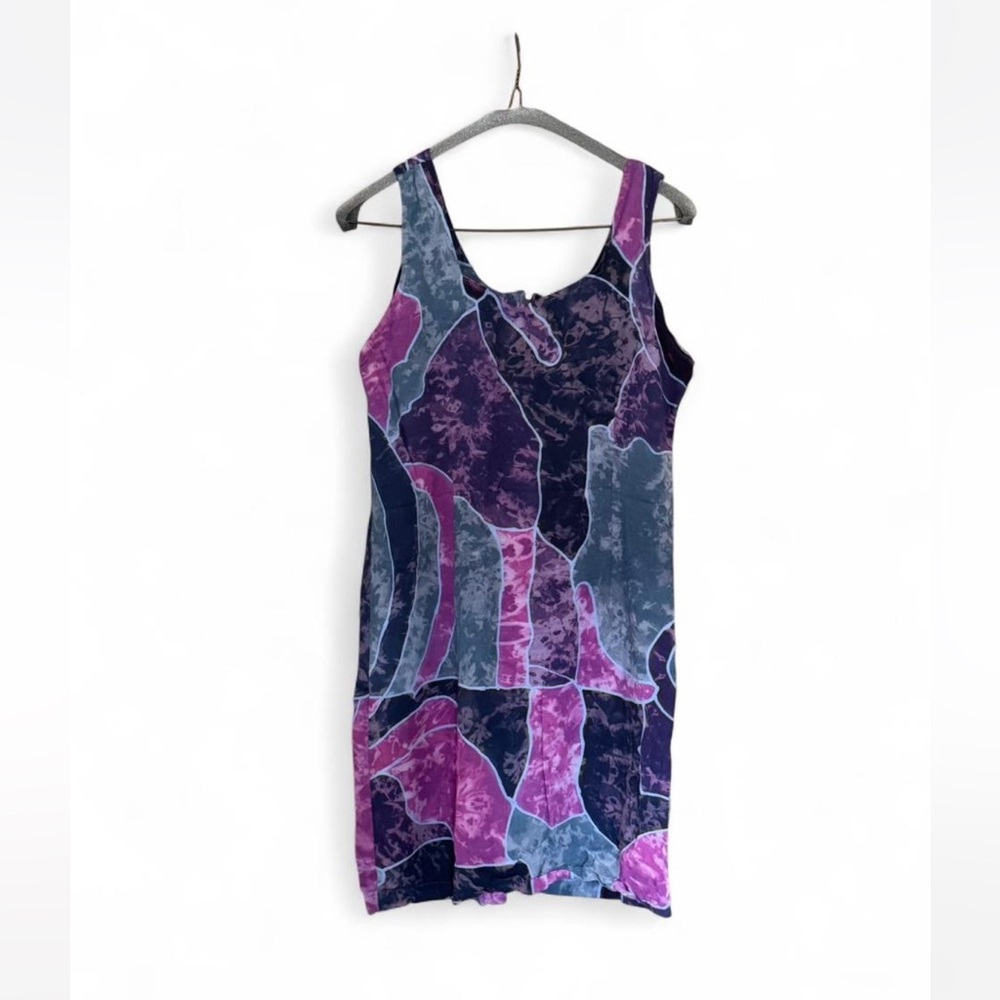 Vibrant Vintage Women's Mini Dress in Purple and Blue